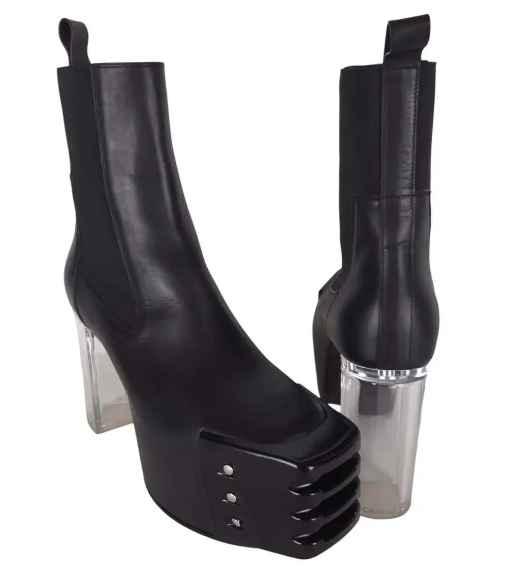 Rick Owens Grilled Kiss Boots US 11 EU 44 Mens Black Clear Transparent $2885